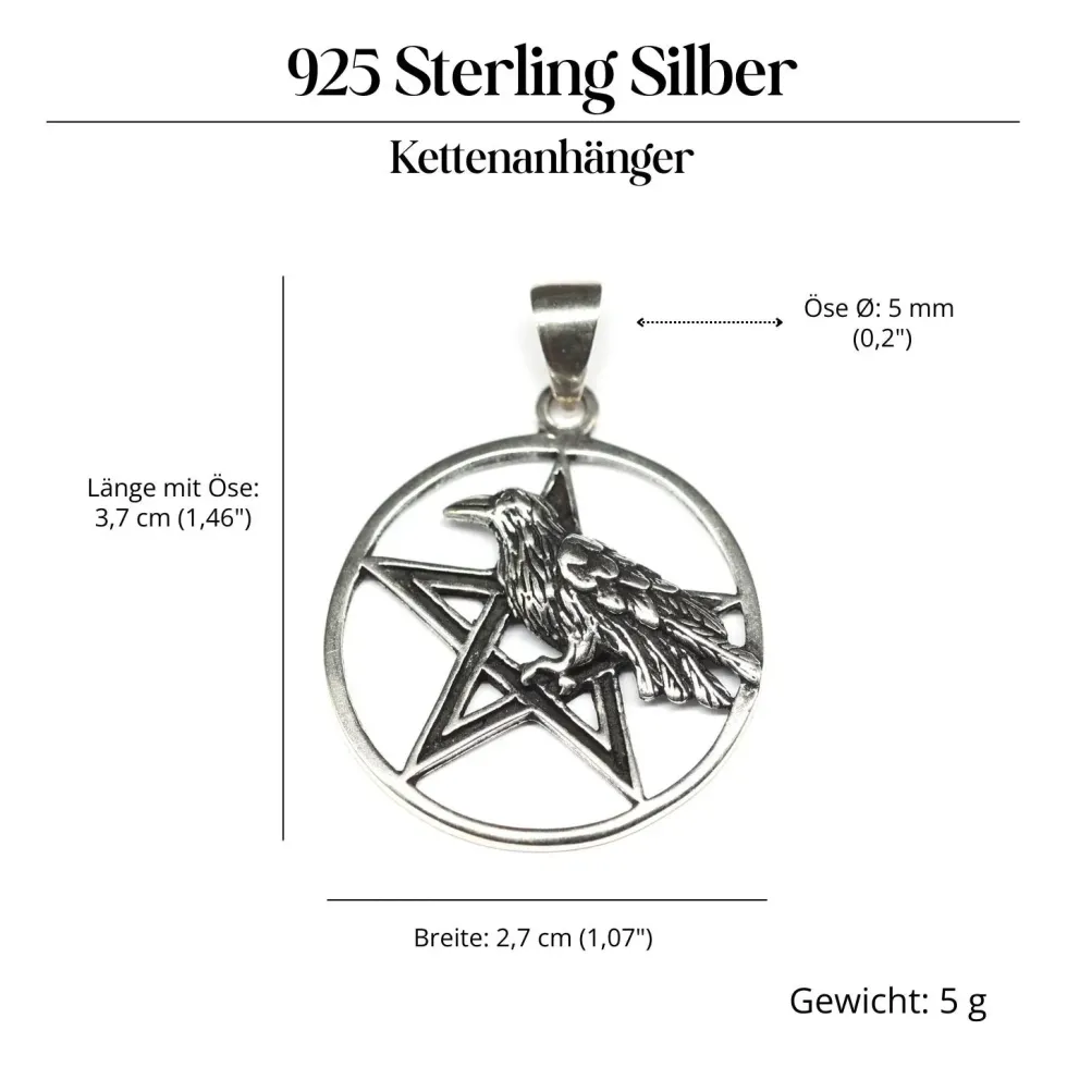 Pentagramm mit Rabe Anhänger Schmuck aus 925 Silber