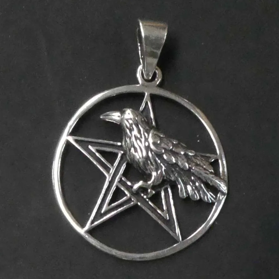 Pentagramm mit Rabe Anhänger Schmuck aus 925 Silber