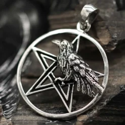 Pentagramm mit Rabe Anhänger Schmuck aus 925 Silber