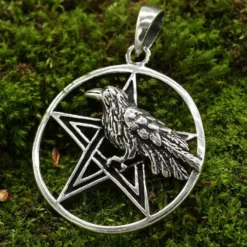 Pentagramm mit Rabe Anhänger Schmuck aus 925 Silber