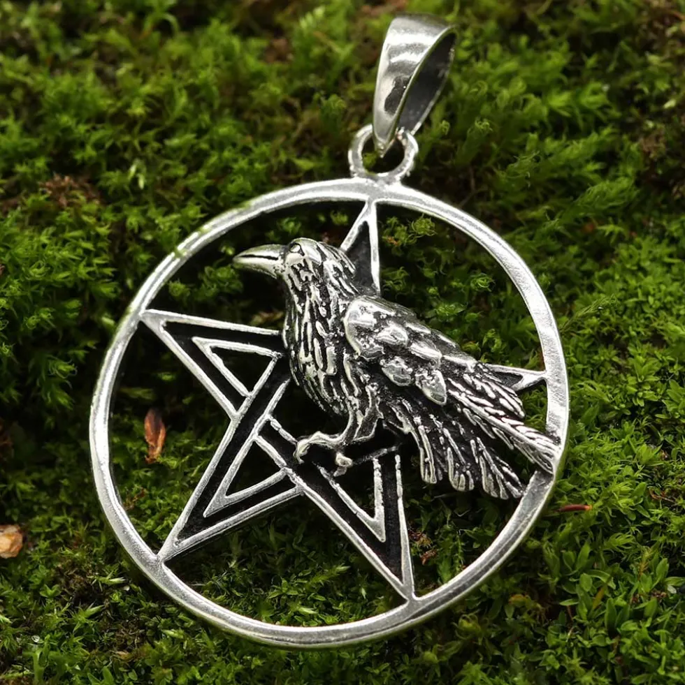 Pentagramm mit Rabe Anhänger Schmuck aus 925 Silber