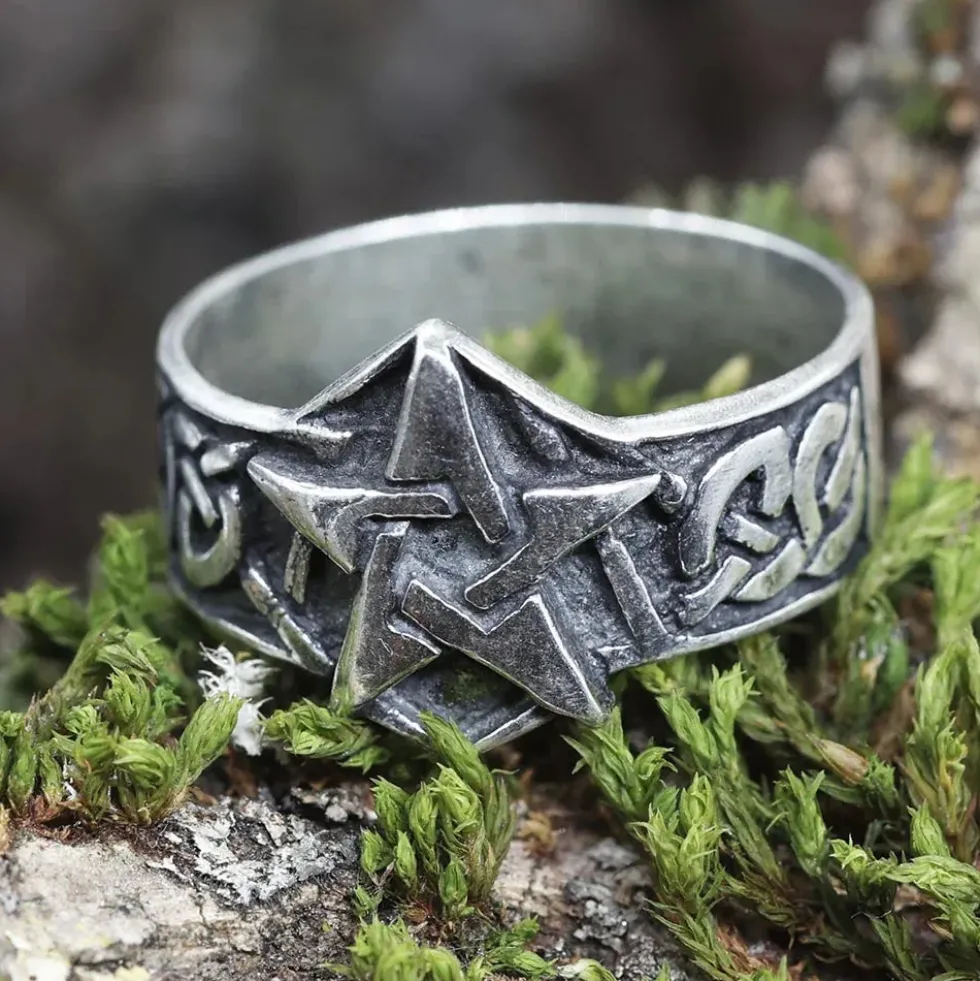 Pentagramm Ring Schmuck Bandring Silbering Damen Herren 925 Silber