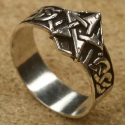Pentagramm Ring Schmuck Bandring Silbering Damen Herren 925 Silber