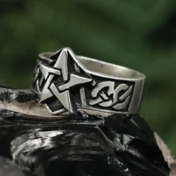 Pentagramm Ring Schmuck Bandring Silbering Damen Herren 925 Silber
