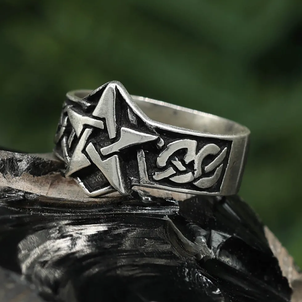 Pentagramm Ring Schmuck Bandring Silbering Damen Herren 925 Silber