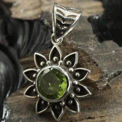 Peridot Anhänger Sonne mit Edelstein Silber Schmuck 925 Silber