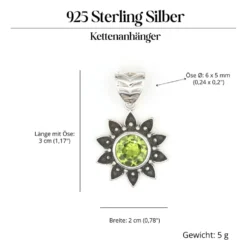 Peridot Anhänger Sonne mit Edelstein Silber Schmuck 925 Silber