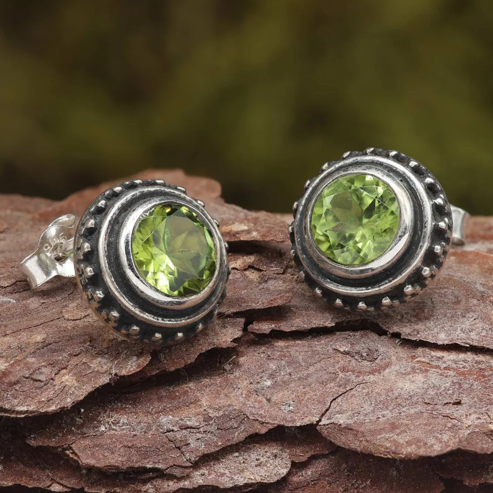 Peridot Ohrstecker Steinschmuck grüner Stein (Paar) 925 Silber