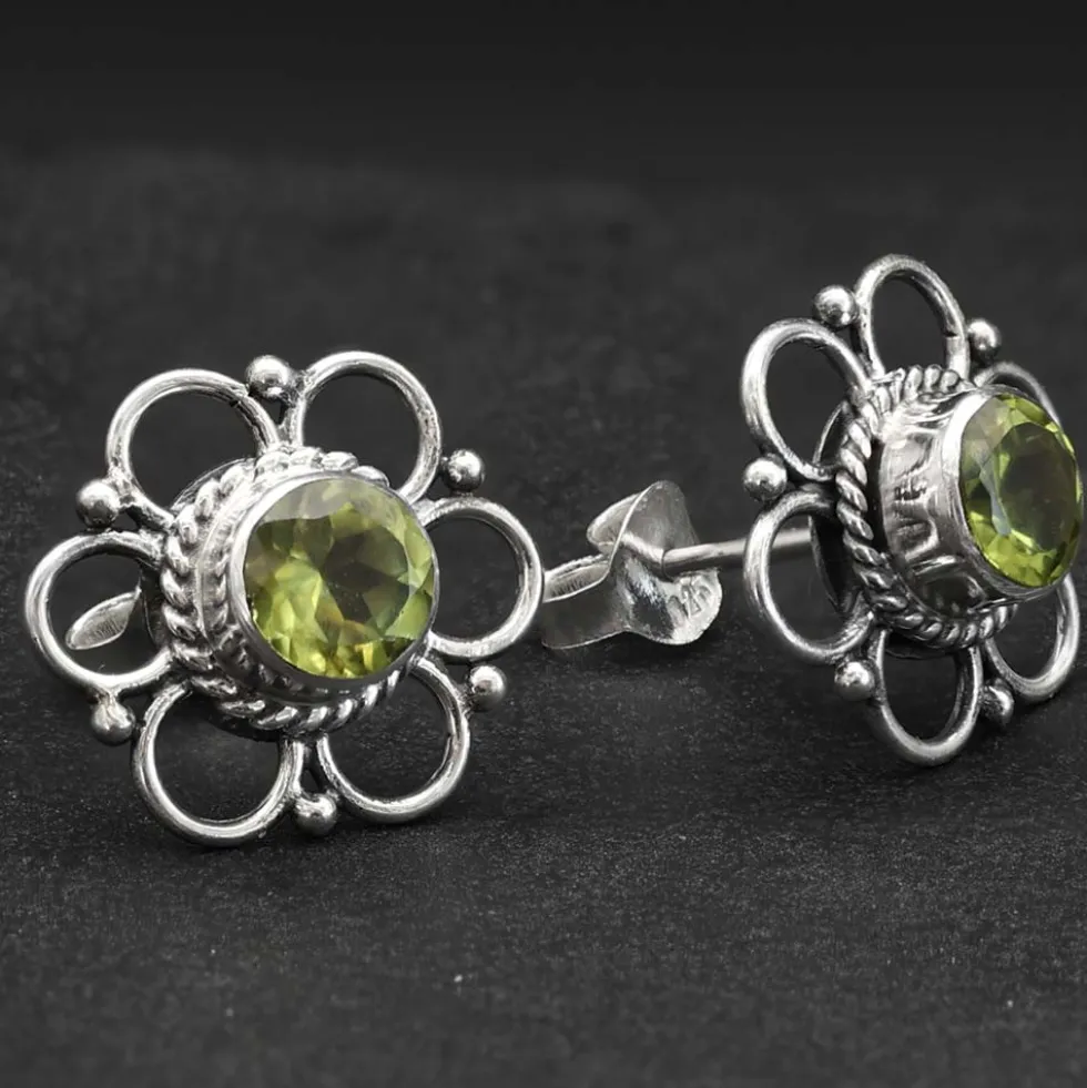 Peridot Ohrstecker Steinschmuck (Paar) 925 Silber