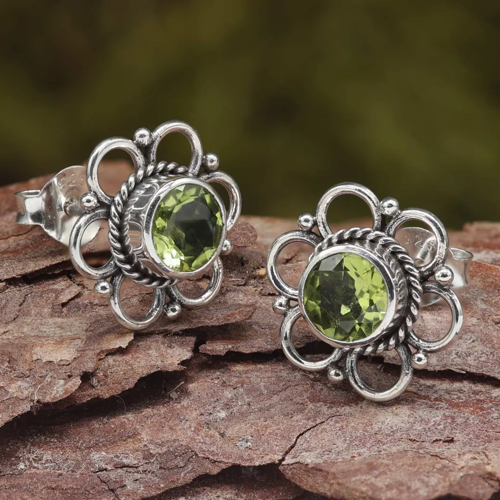 Peridot Ohrstecker Steinschmuck (Paar) 925 Silber