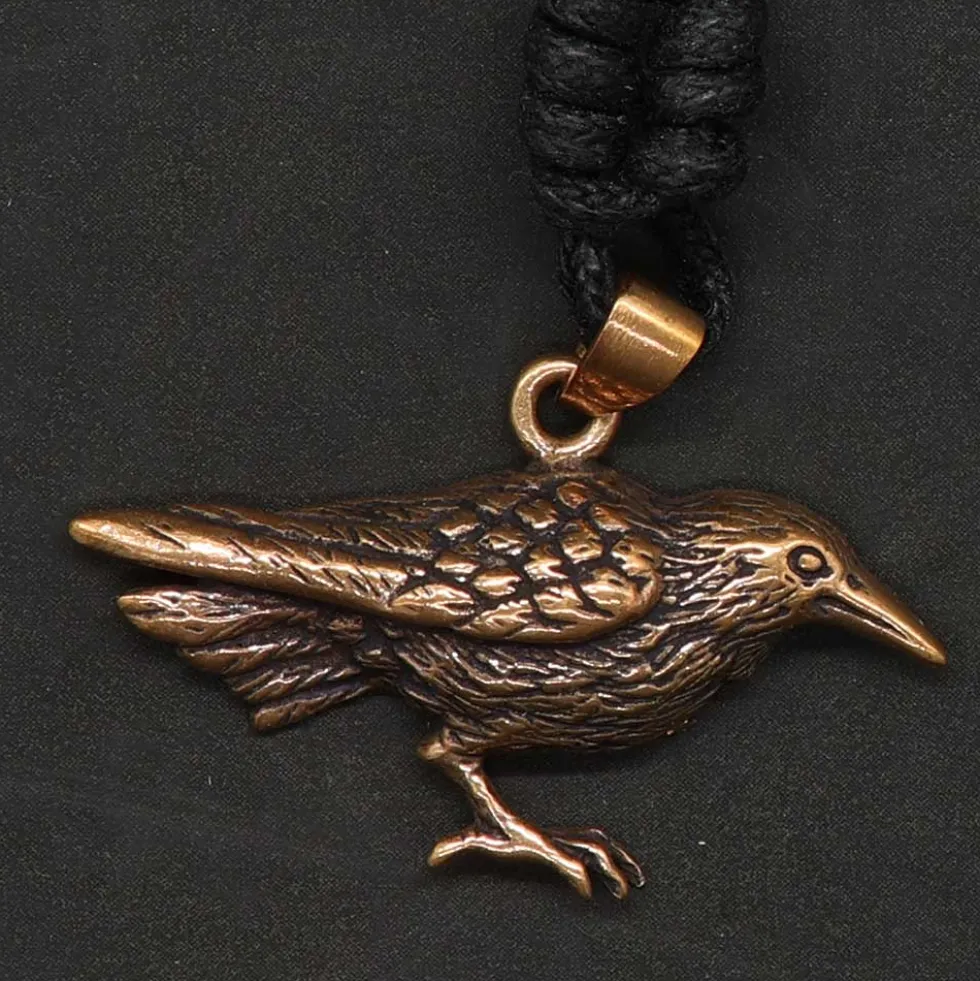 Rabe Anhänger Bronze Kettenanhänger Halskette