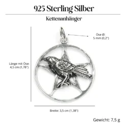 Rabe Anhänger im Pentagramm 925 Silber Schmuck