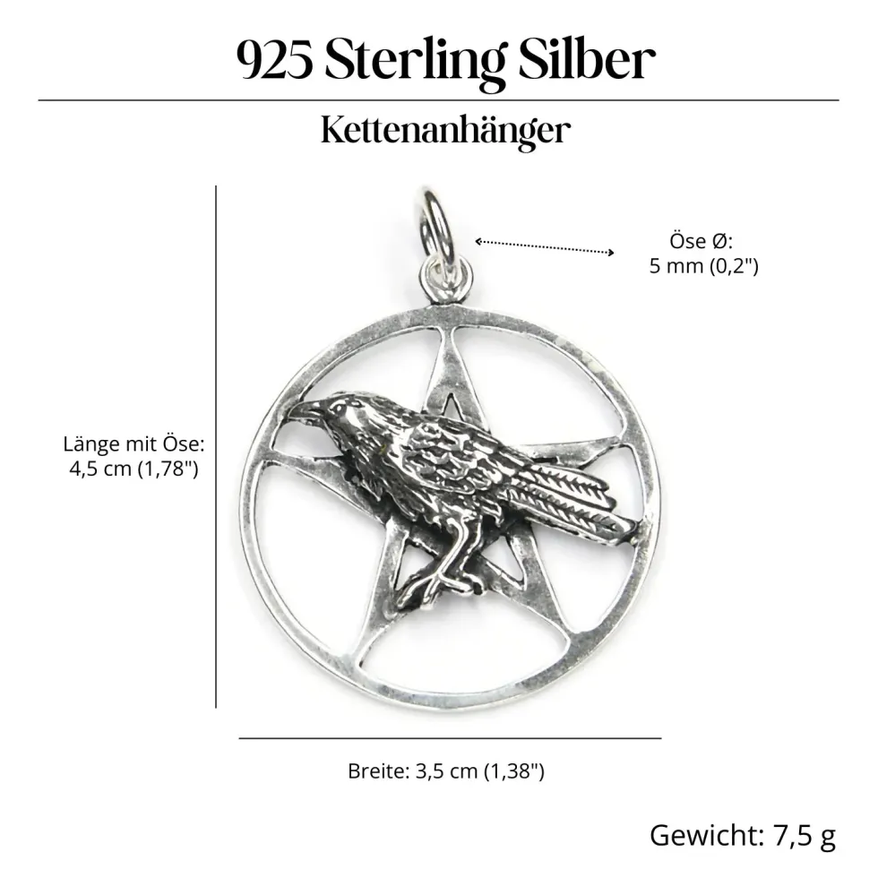 Rabe Anhänger im Pentagramm 925 Silber Schmuck