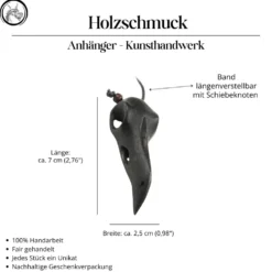 Raben Skull Schädel Holz Schmuck Anhänger
