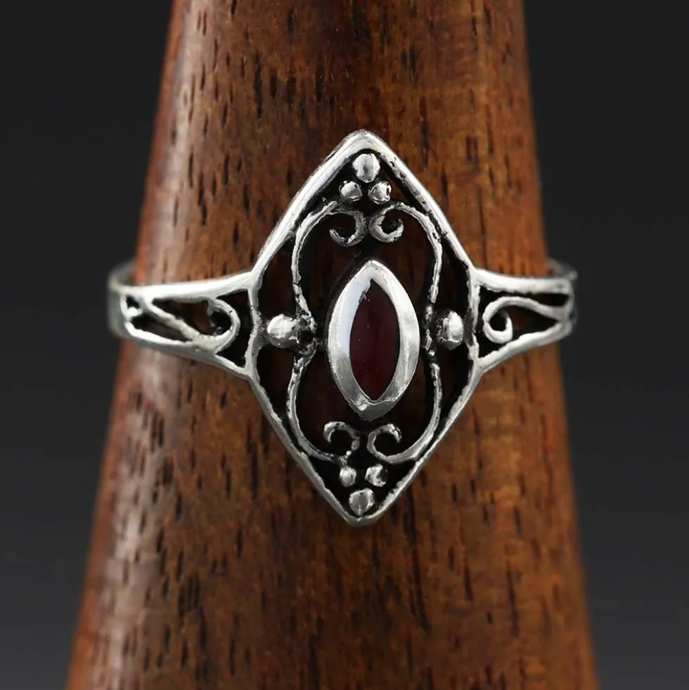 Ring Schmuck feiner Damen Silbering mit Karneol Ornament 925 Silber