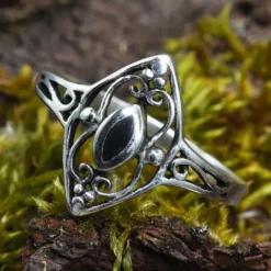 Ring Schmuck feiner Damen Silbering mit Onyx Ornament 925 Silber