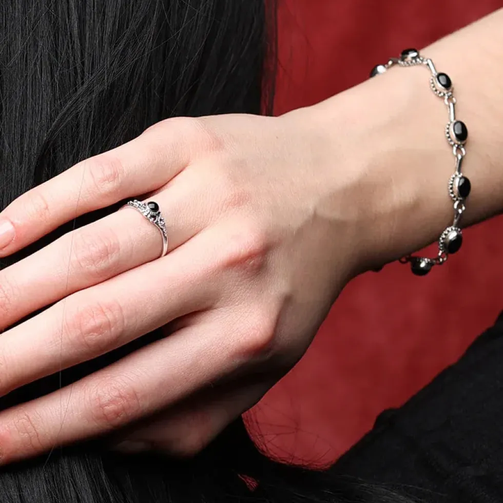 Ring Silber mit Onyx Steinschmuck Frauen Kinder 925 Silber