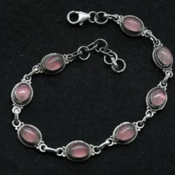 Rosenquarz Edelstein Armband 925 Silber zart gefasst edler Armschmuck