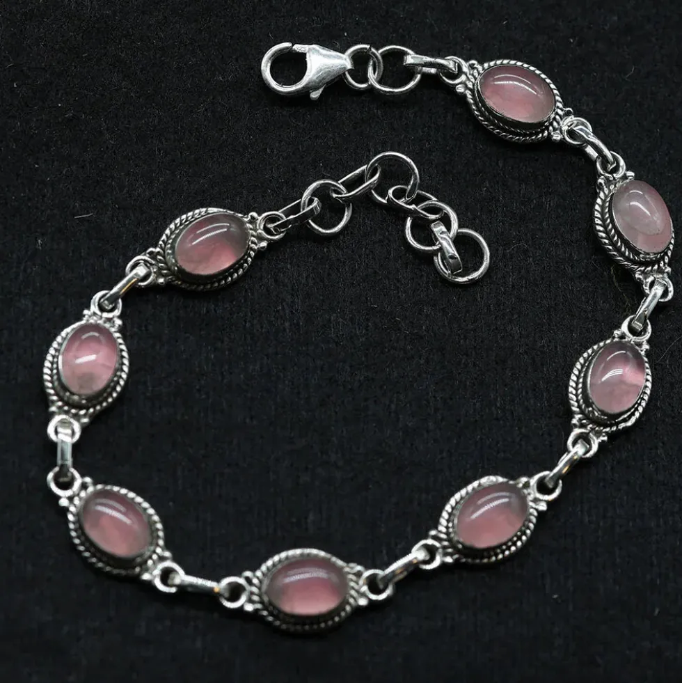 Rosenquarz Edelstein Armband 925 Silber zart gefasst edler Armschmuck