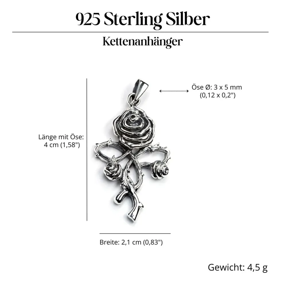 Rose Schmuck Gothic Kettenanhänger 925 Silber