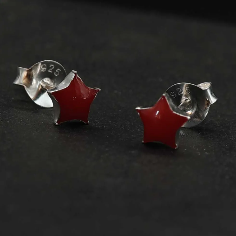 Roter Stern Ohrstecker 5mm 925 Silber Ohrschmuck