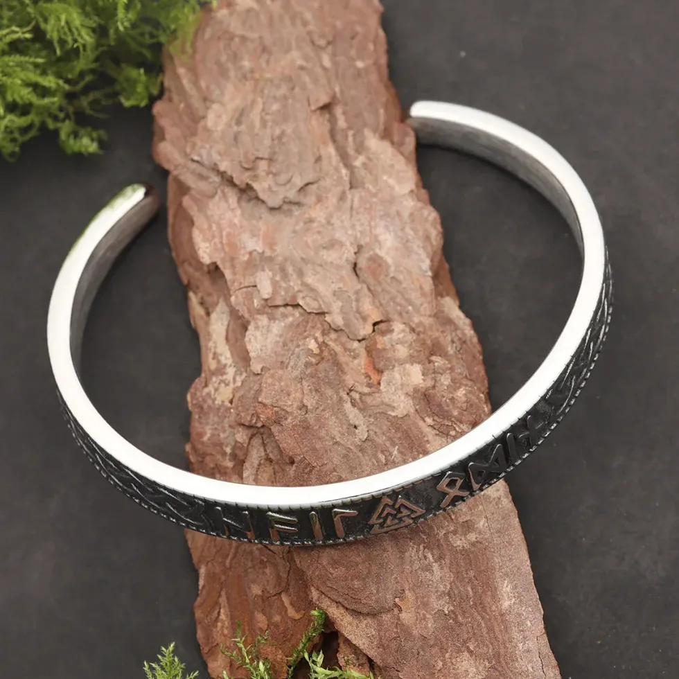 Runen Armreif Edelstahl Wikinger Valknut Armspange Herren
