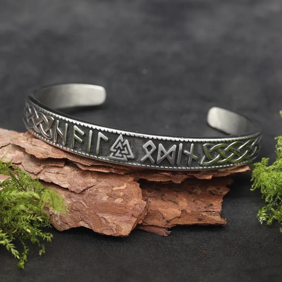 Runen Armreif Edelstahl Wikinger Valknut Armspange Herren