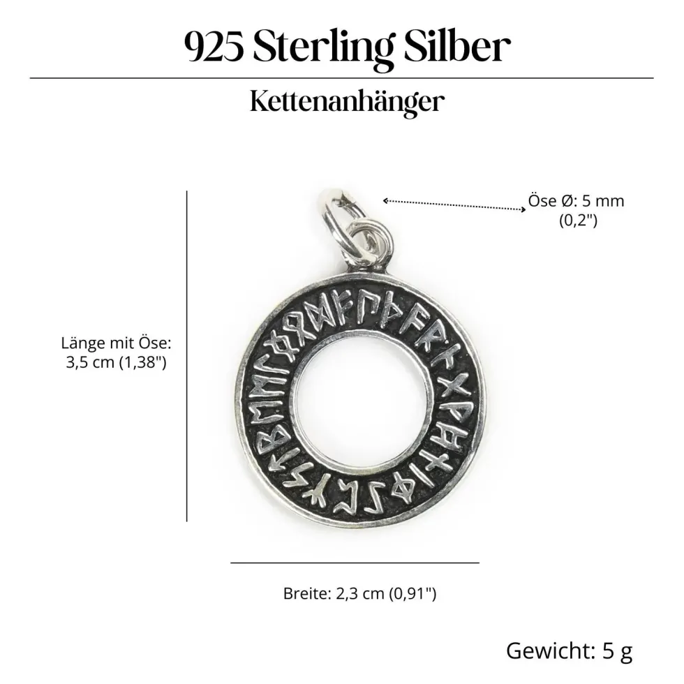 Runenkreis Schmuck Anhänger 925er Silber Runen