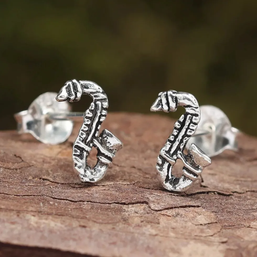 Saxophon Silber Ohrstecker Sterlingsilber Ohrschmuck