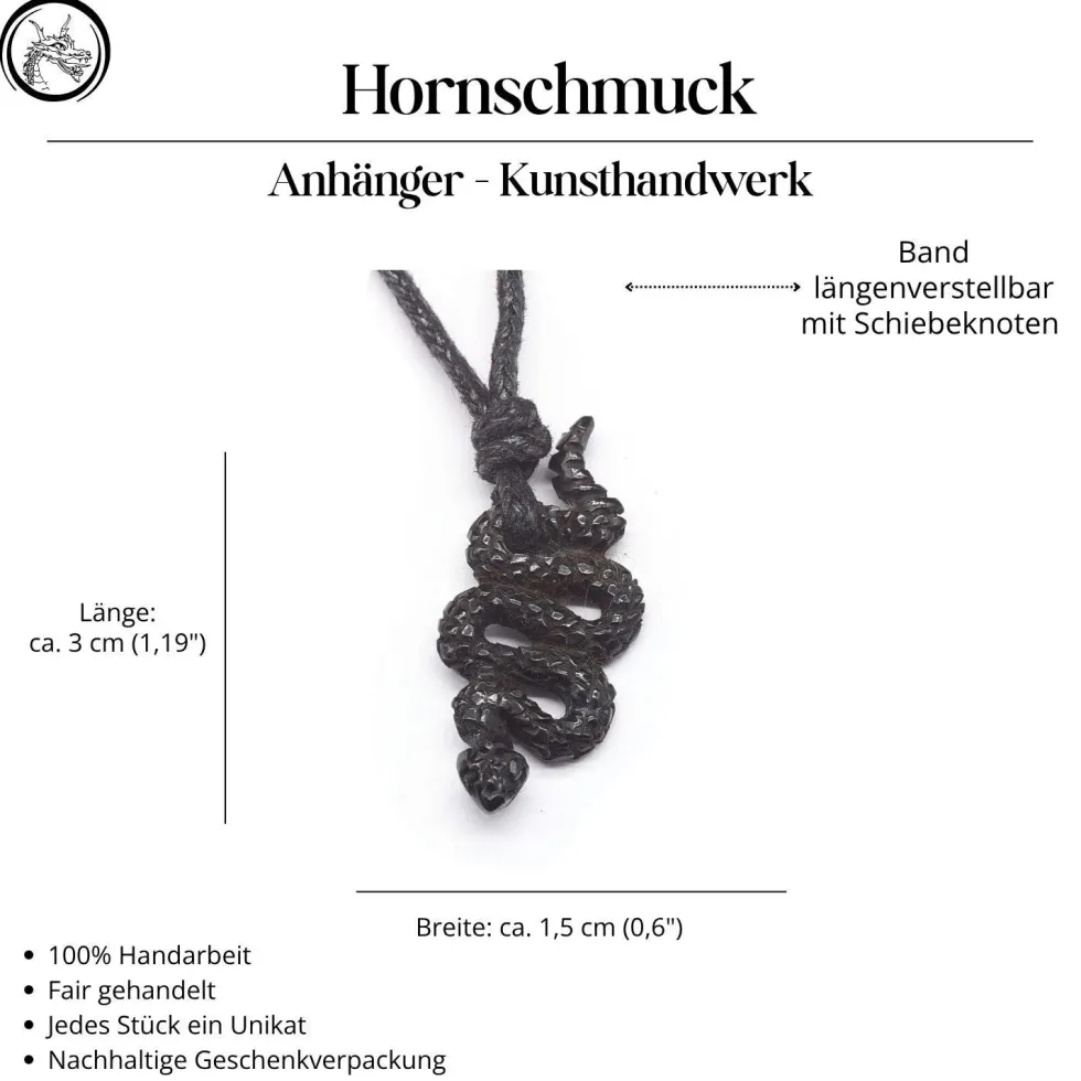 Schlange 3cm Horn Anhänger geschnitzter Schmuck