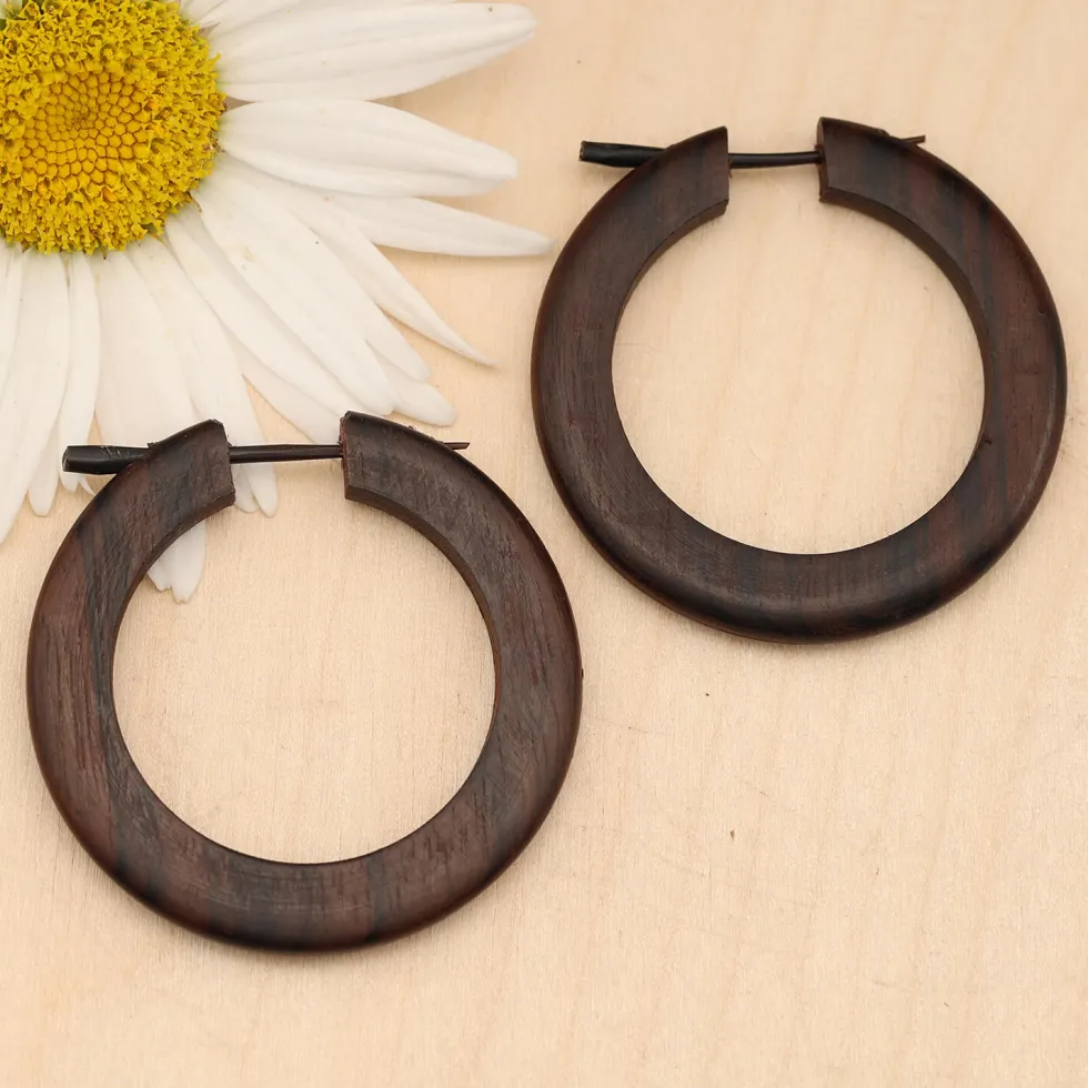 schlichte große Creole Holz Ohrschmuck Ohrring (Paar)