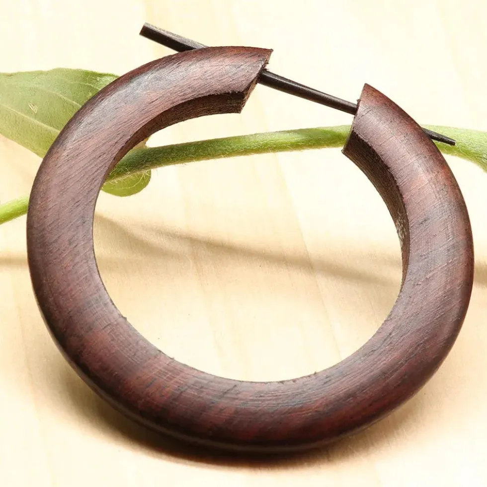 schlichte große Creole Holz Ohrschmuck Ohrring (Paar)