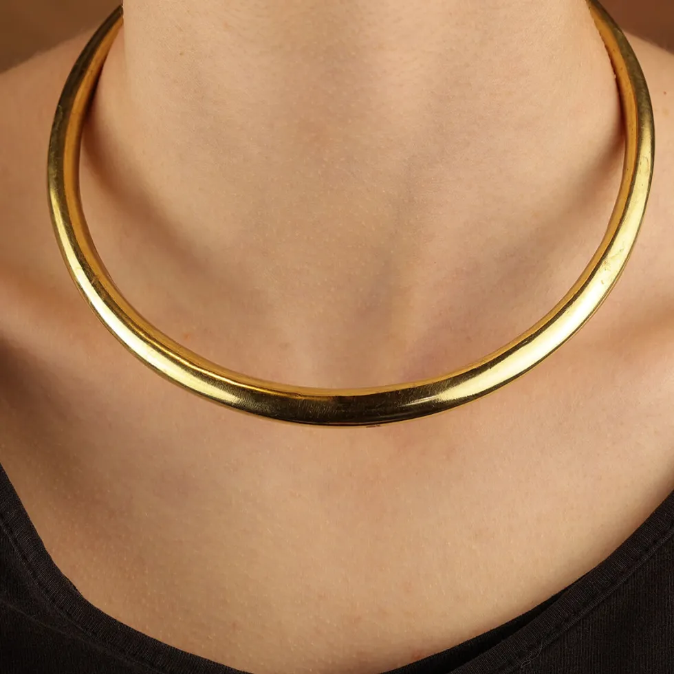 Schlichter Halsreif Collier Design Messing runde Halskette
