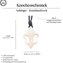 Schmuck Anhänger Fleur des Lys Handarbeit Kette geschnitzt