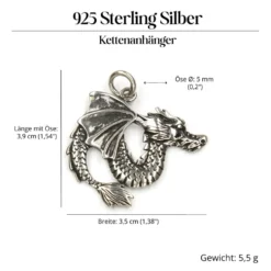 Schmuck Fuchor Drache Kettenanhänger 925 Silber
