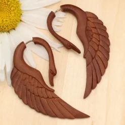 Schwan Holz Ohrschmuck Fake Piercing rotes Holz (Paar)