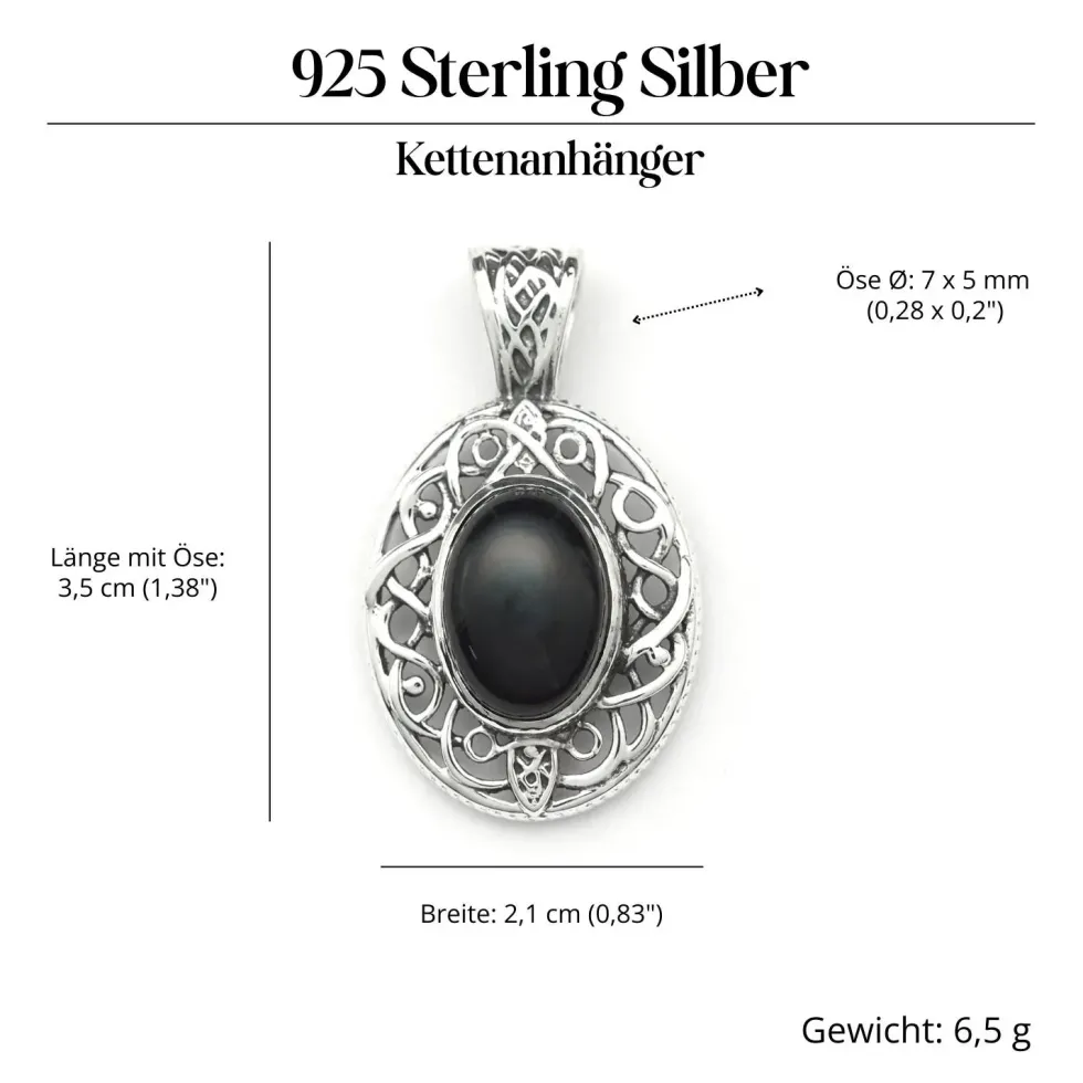 Schwarzer Onyx Anhänger Keltenknoten Edelstein 925 Silber