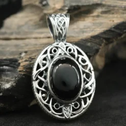 Schwarzer Onyx Anhänger Keltenknoten Edelstein 925 Silber