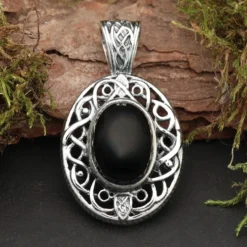 Schwarzer Onyx Anhänger Keltenknoten Edelstein 925 Silber