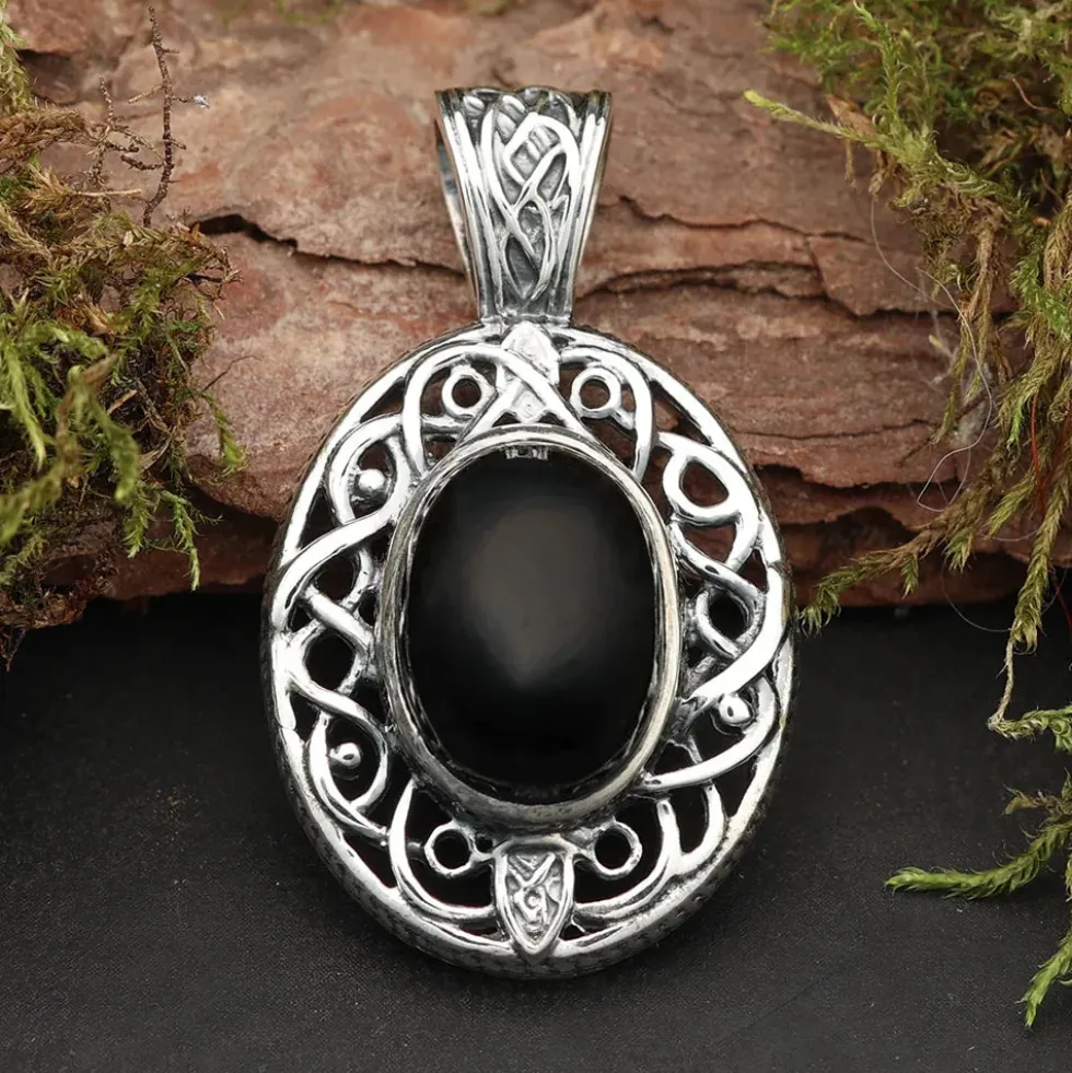 Schwarzer Onyx Anhänger Keltenknoten Edelstein 925 Silber