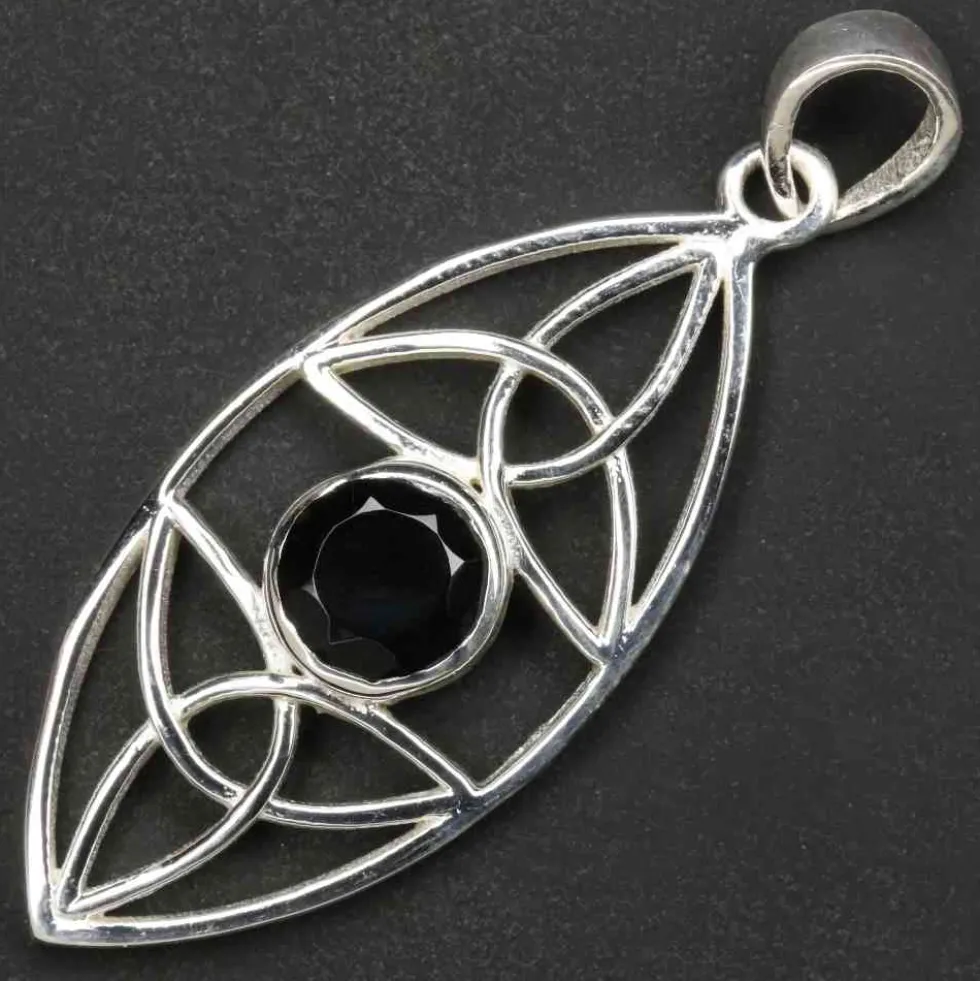 Schwarzer Onyx Edelstein keltischer 925 Silberschmuck Anhänger
