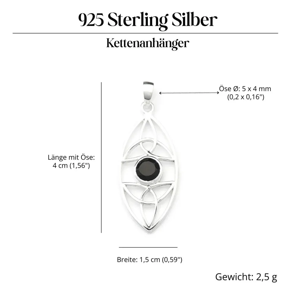 Schwarzer Onyx Edelstein keltischer 925 Silberschmuck Anhänger