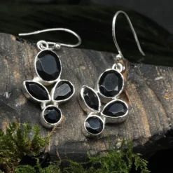 Schwarzer Onyx Ohrringe 925 Silber Ohrhänger edeler Ohrschmuck