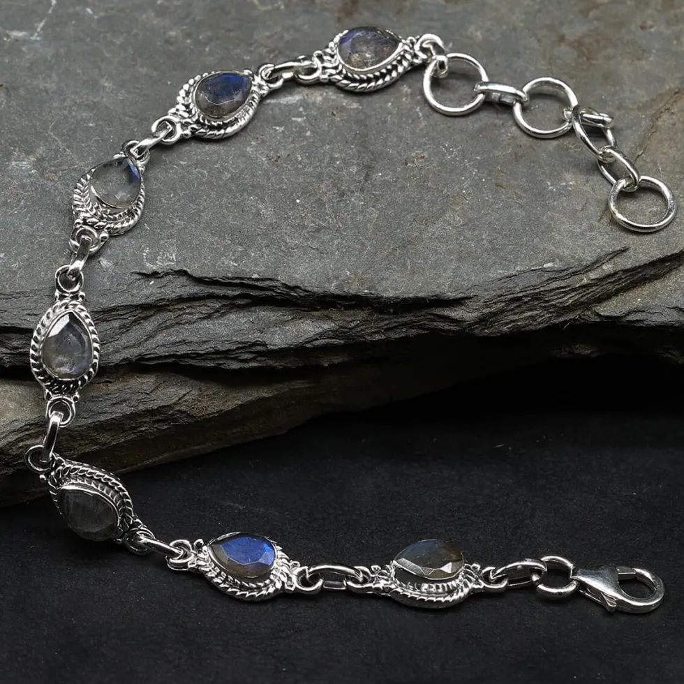Silber Armband Labradorit tropfen facettierte Edelsteine edler Armschmuck