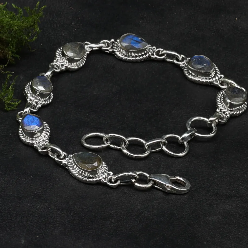 Silber Armband Labradorit tropfen facettierte Edelsteine edler Armschmuck