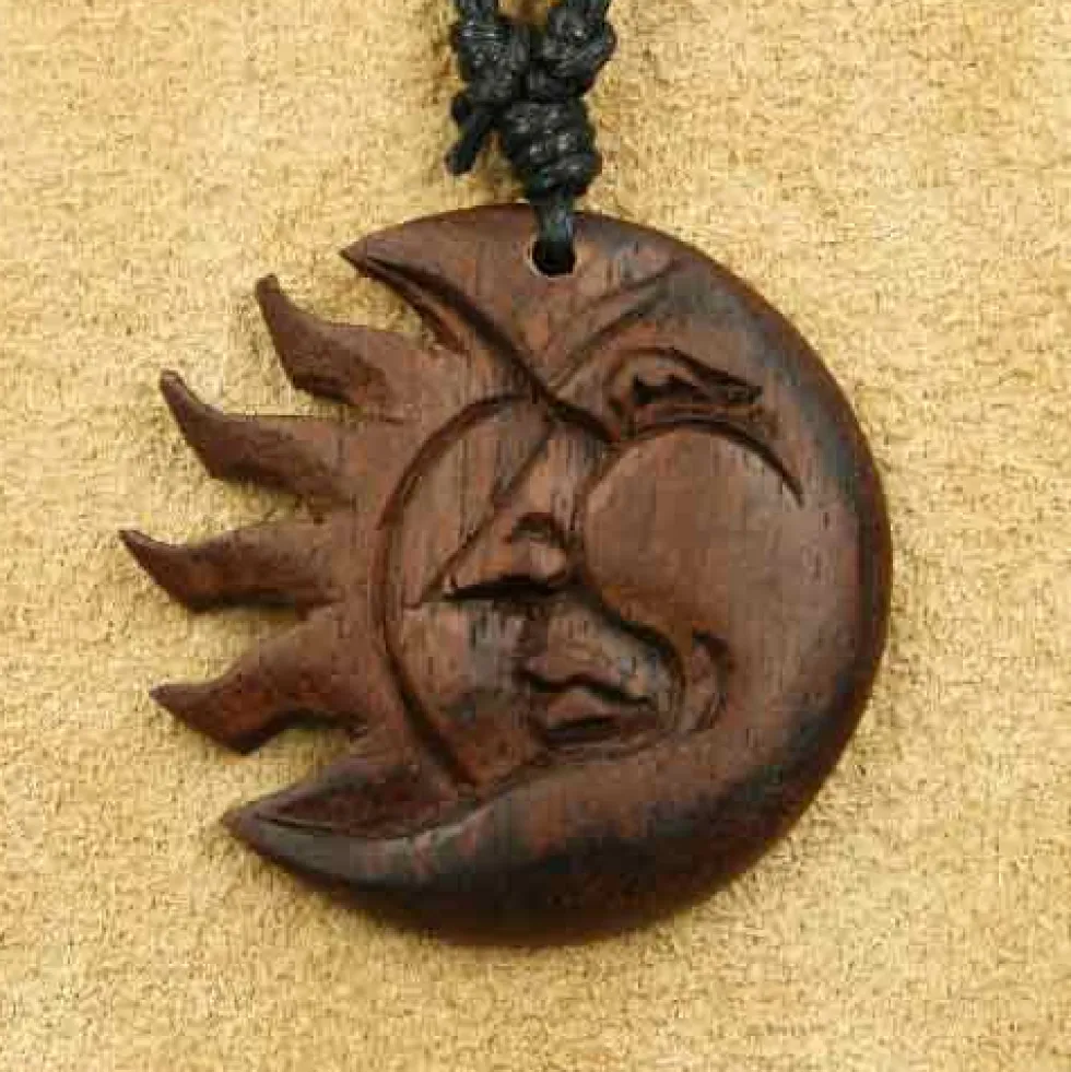 Sonne Mond Holzschmuck Kette Anhänger Eclipse