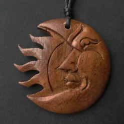 Sonne Mond Holzschmuck Kette Anhänger Eclipse