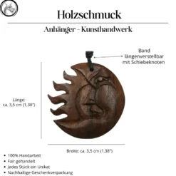 Sonne Mond Holzschmuck Kettenanhänger 2-farbig