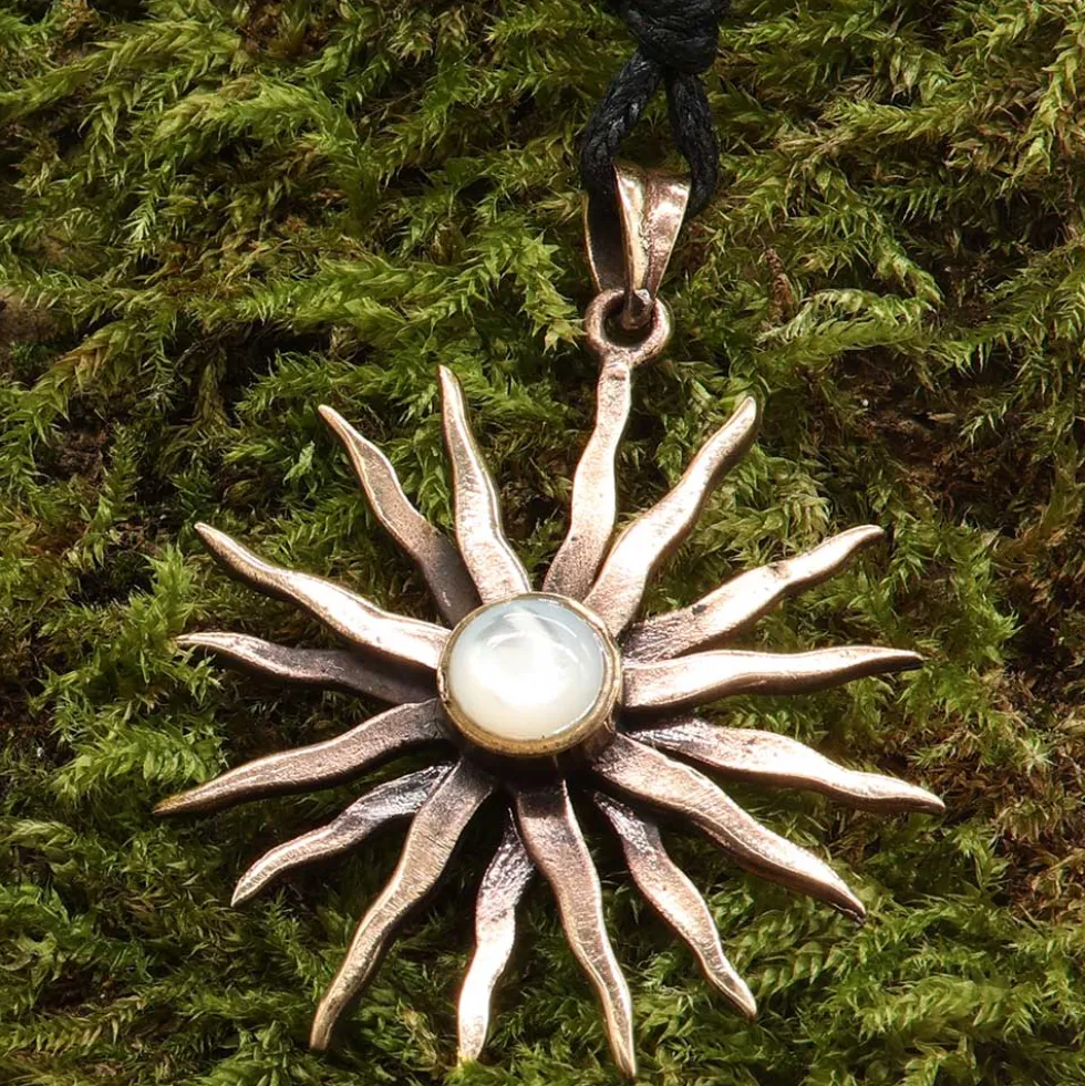 Sonnen Anhänger Perlmutt Schmuck Bronze Kette