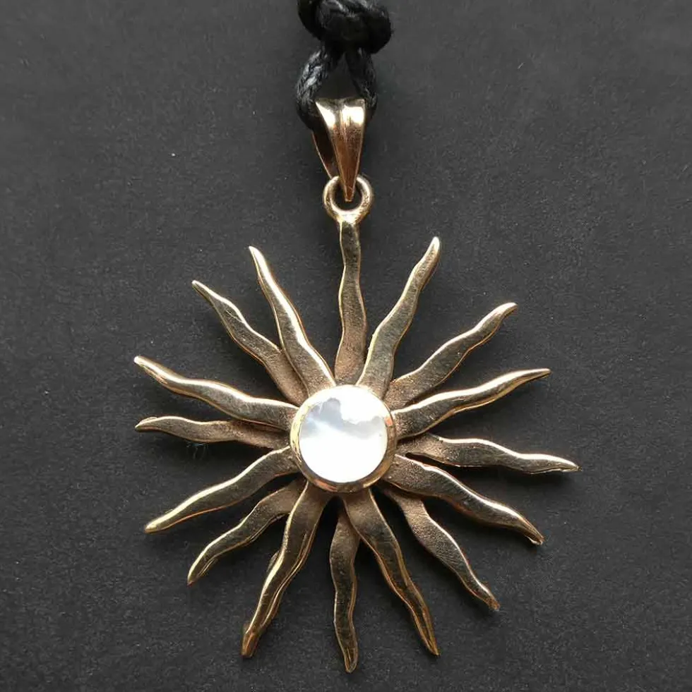 Sonnen Anhänger Perlmutt Schmuck Bronze Kette